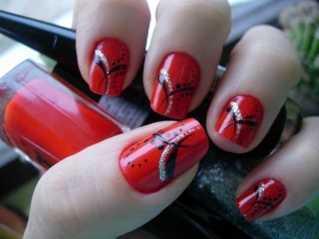 Red And Black Nail Art - art, people, red, nail, black, other