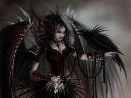 gothic demon - wings, girl, gothic, demon