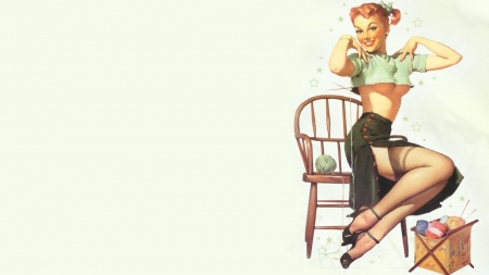 pin up girl - chair, redhead, pin up, girl