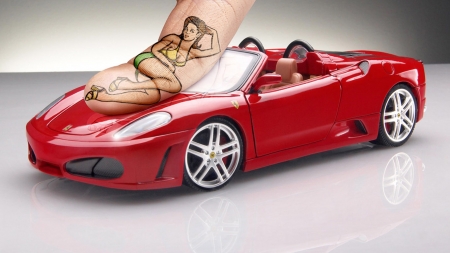 :D - babe, car, summer, red, girl, finger, creative