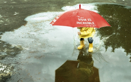 :) - red, rain, umbrella, card, water, child, copil, funny