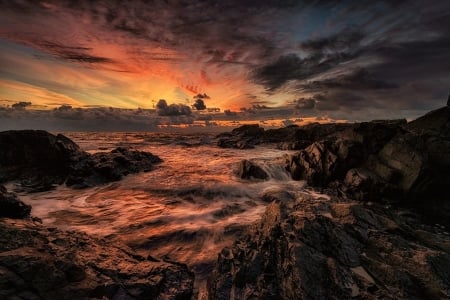 Dark Cloudy Sea Sunset - Nature, Oceans, Sky, Sunsets, Sea