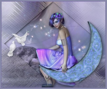 LUNAIRE - MOON, BIRDS, DRESS, DOVES, FEMALE