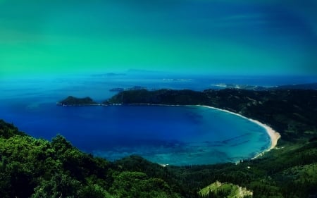 Lagoon Beach - nature, beach, trees, forest, clouds, lagoon