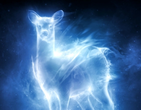 Deer patronum - white, patronum, luminos, blue, harry potter, animal, deer, fantasy