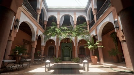 Moroccan Courtyard - architecture, building, moroccan, courtyard, moroccan courtyard