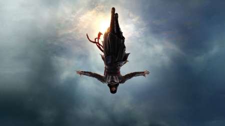 Assassin's Creed (2016) - sky, view from down, movie, man, blue, assassins creed, fantasy, poster