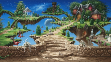 Fantasy Place - fantasy, art, houses, sky