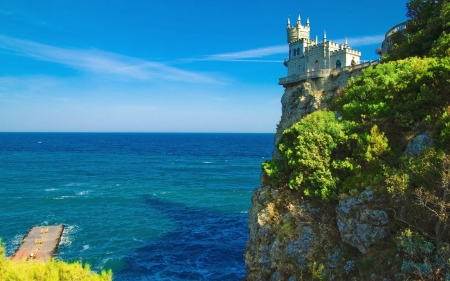 Old Castle Scenario - nature, ocean, trees, castle, architecture, sea