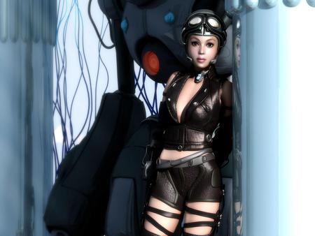 Pretty Female Pilot - pilot, woman, cgi, leather, female, goggles, fantasy