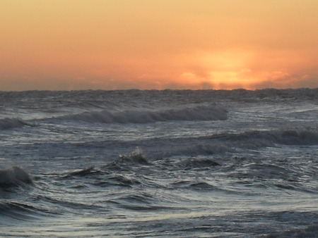 Ocean Sunrise - clouds, sunrise, ocean, beach