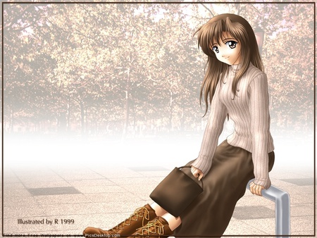 fall - anime, park, wallpaper, girl