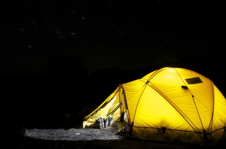 Yellow Tent - tent, camping, yellow, dark, night