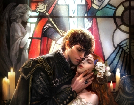 Romeo and Julieth - kiss, romeo and julieth, game, legend of the cryptids, loc, love, girl, candle, fantasy, couple, guy, man