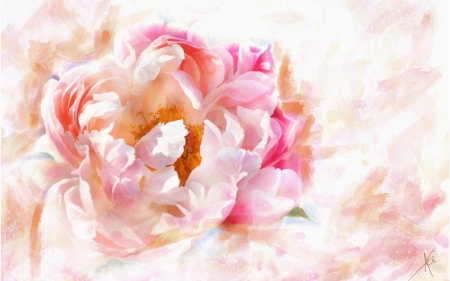 Peonies - white, art, pink, watercolor, peony, flower, imitation