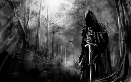 the reaper - sword, tree, forest, reaper