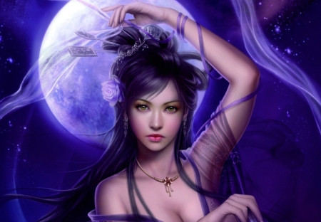 Beauty - moon, frumusete, sfantasy, lumino, purple, girl, cris ortega, luna