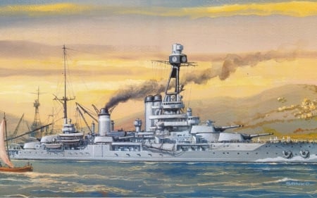 french battleship painting - battleship, french, ocean, painting