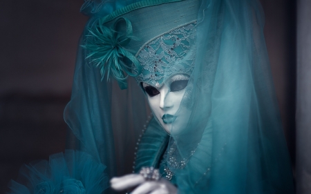 Venice Carnival - white, venice carnival, girl, mask, blue, masquerade