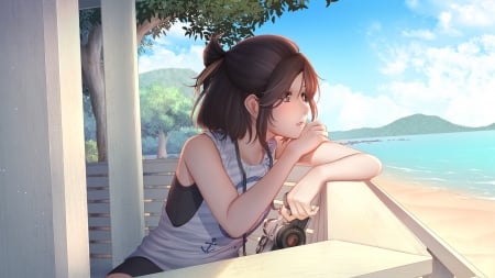 Waiting - manga, anime, mochi chain csn, camera, summer, beach, girl