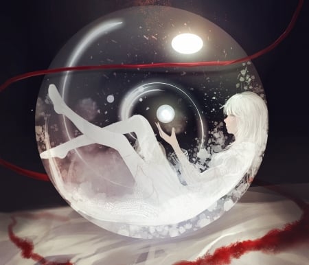 Bubbles - black, anime, girl, luna, manga, white, bubble, moon, hand