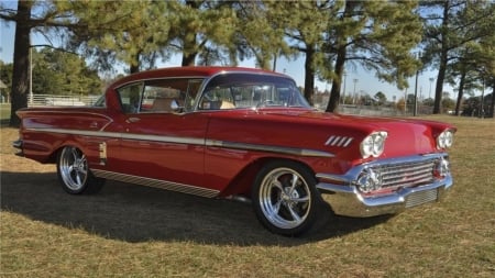 1958 Chevrolet Impala - chevrolet, car, red, old-timer, impala