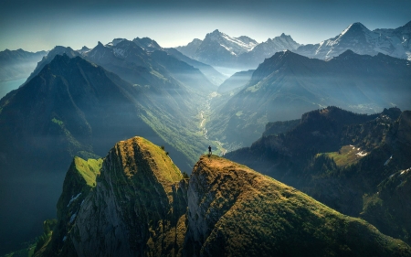 Wonderful Nature - valley, sky, river, peaks, mist