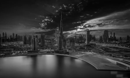 dubai sunset - city, sunset, dubai, building