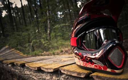 motorcycle helmet - motorcycle, boardwalk, tree, helmet