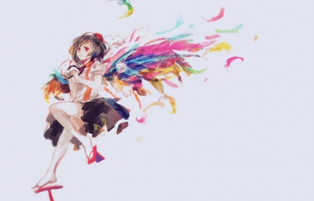 Shameimaru Aya - shameimaru aya, touhou, pink, anime, girl, manga, wings, white, jq, angel