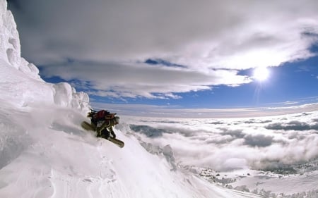 mountain ski - clouds, ski, snow, mountain, sky