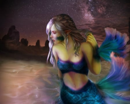 Mermaid - sirena, blue, girl, sea, pink, nene chi inori, fantasy, mermaid, art