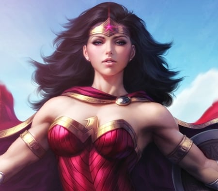 Wonder Woman - frumusete, fantasy, red, artgerm, fanart, girl, wonder woman, luminos