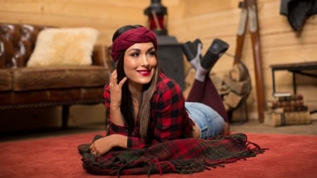 Cabin Fever. . - women, fun, female, boots, cabin, fashion, models, brunettes, western, girls, cowgirl, style, Brie Bella, ranch