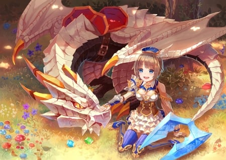 Girl and dragon - tagme, nagakura seven walkers, fantasy, dragon, anime, girl, manga