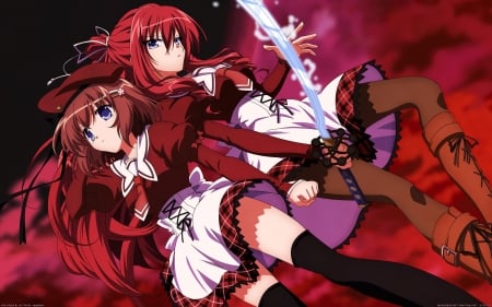 red night - sword, girl, night, red