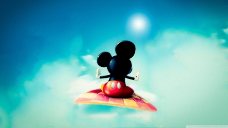 Mickey on the magic carpet - red, carpet, fantasy, magic, mickey mouse, disney, blue