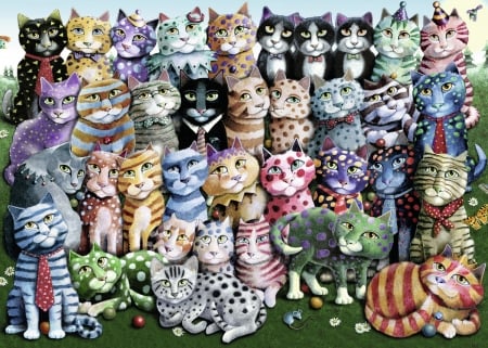 Family reunion - pictura, pisica, funny, painting, family reunion, art, cat