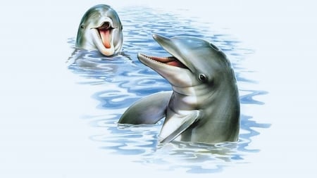 Laughing Dolpins - Firefox Persona theme, dolphins, sea, fish, smiles, happy