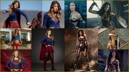 Melissa Benoist as Supergirl and Gal Gadot as Wonder Woman