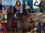 Melissa Benoist as Supergirl and Gal Gadot as Wonder Woman