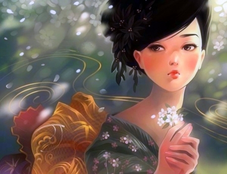 ~Sakura Girl~ - creative pre-made, digital art, girl, spring, weird things people wear, sakula, photomanipulation, petals, fantasy, woman, love four seasons, japanese