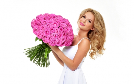 Pretty woman - girl, roses, model, makeup