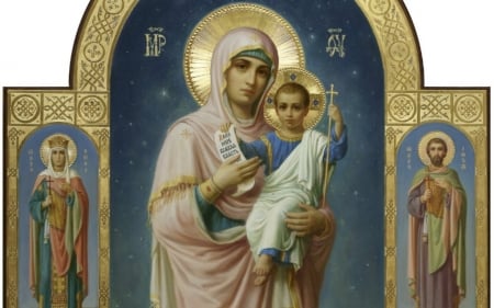 Mary, Jesus and Saints - christ, jesus, mary, saints, icon, virgin