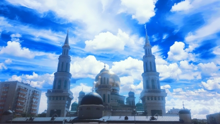 Russia Mosque - beauty, sky, sun, russia, bright, moscow, architechture, mosque, photo