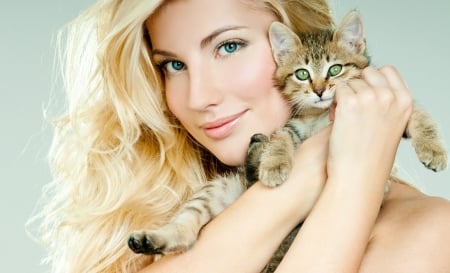 Woman & Kitten - love, kitten, woman, beautiful