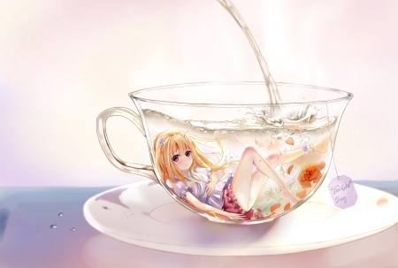 Tea time - manga, anime, time, girl, cute, tea, cup