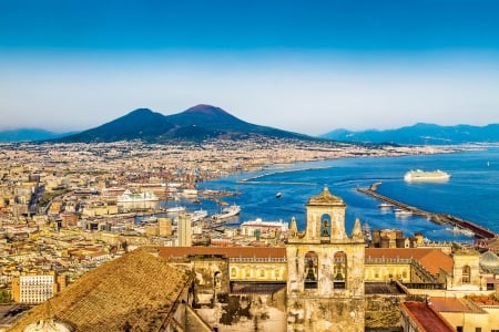 Naples, Italy - volcano, mediterranean, sea, city, houses, church