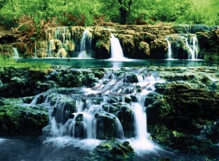 Little Waterfalls - rocks, little, water, waterfalls, trees, nature