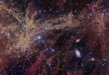 The M81 Galaxy Group through the Integrated Flux Nebula - space, fun, galaxies, stars, cool, nebula